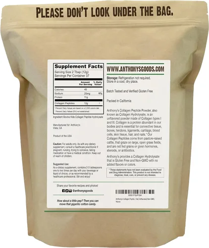 Miniatura 2 de Anthony's Colágeno péptido en polvo, 1 libra, puro hidrolizado, libre de gluten, Keto y Paleo amistoso, hierba alimentada, sin sabor, sin OMG.