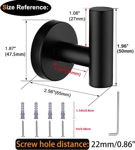 Miniatura 6 de Nolimas Gancho para toallas, color negro mate, SUS304, acero inoxidable, ropa de baño, armario, esponjas, gancho para bata, montaje en pared, 2
