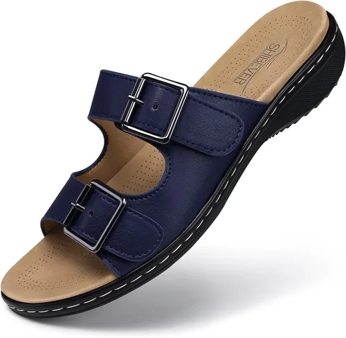 Miniatura 8 de SHIBEVER Sandalias planas para mujer: antideslizantes, con soporte para el arco, ortopédicas, para fascitis plantar, cómodas sandalias para caminar