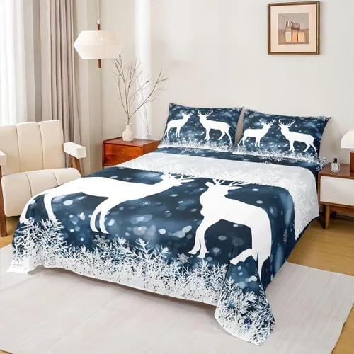 Miniatura 47 de Erosebridal Juego de ropa de cama individual con diseño de árbol de Navidad, muñeco de nieve, decoración de corona de Navidad, sábana bajera