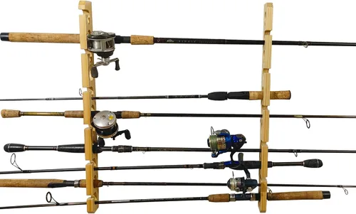 Miniatura 6 de Old Cedar Outfitters Soporte para caña de pescar de pino macizo para almacenamiento en pared y techo (pared/techo)