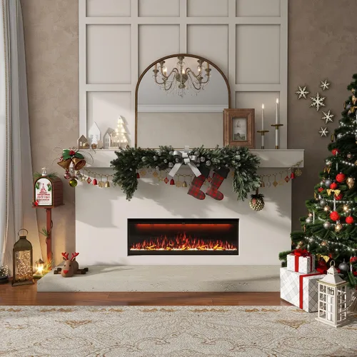 Miniatura 2 de Clihome Calentador eléctrico de chimenea de 50 pulgadas con chimenea LED Wi-Fi para montaje en pared/chimenea eléctrica empotrada con cristales