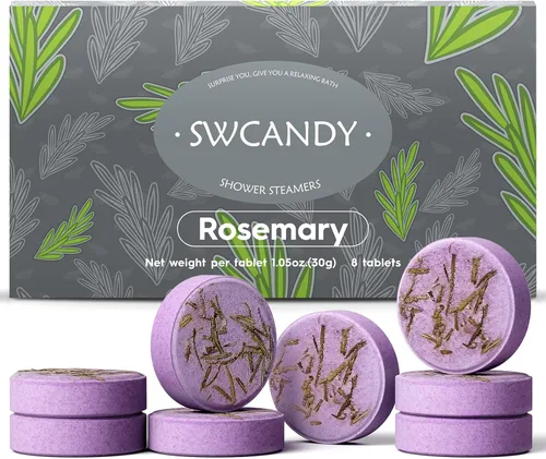 SWCANDY - Vaporizadores de ducha de aromaterapia, regalos de cumpleaños para mujeres, esenciales de viaje, 8 piezas de romero, bombas de baño para