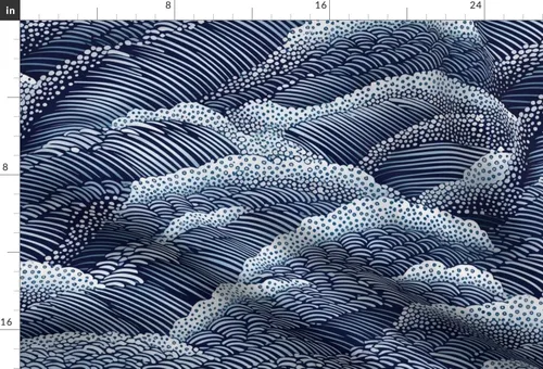 Miniatura 3 de Spoonflower Tela - Índigo Ondas Moderno Japonés Abstracto Art Deco Azul Marino Contemporáneo Impreso en Tela de Gasa Barrio Gordo - Costura Ropa
