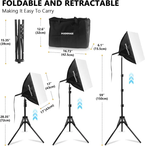 Miniatura 3 de Kit de iluminación Softbox, juego de iluminación de fotografía de caja suave con caja de luz de 17 x 17 pulgadas, trípode de iluminación plegable, 2