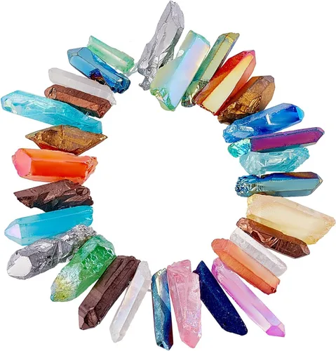 Miniatura 8 de OLYCRAFT 18 Piezas Puntas de Cristal de Cuarzo Natural 6 Colores Puntas de Cristal de Cuarzo Agujero de 1mm Cuentas de Cristales de Cuarzo Natural