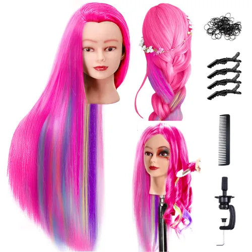 Miniatura 9 de FABA Cabeza de maniquí con pelo #4 marrón 26-28 pulgadas cabezas de maniquí de pelo para maquillaje, cabeza de muñeca de peluquería trenzada