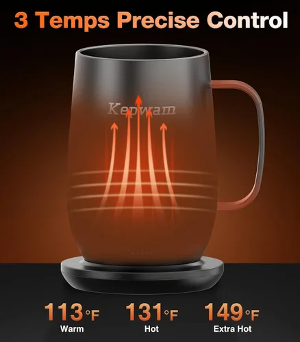 Miniatura 2 de Kepwam Taza de Café con Calefacción T2-Plus, taza de café autocalentable de gran capacidad líder de 20 onzas, hasta 8 horas de batería y caliente