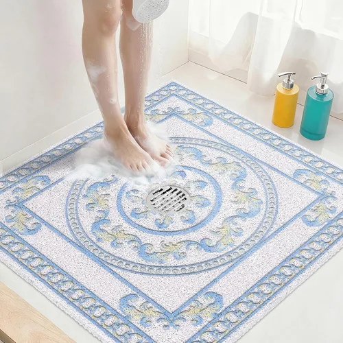 Tapete de ducha cuadrado antideslizante: 24 x 24 pulgadas, extra grande, con orificio de drenaje en el medio, tapetes de ducha antideslizantes para