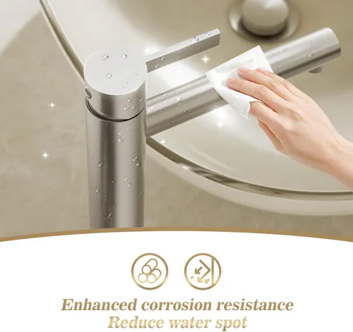 Miniatura 4 de Phiestina FH01-BN-V - Grifo de lavabo de baño de níquel cepillado de un solo agujero, grifo de baño moderno de una sola manija, con drenaje
