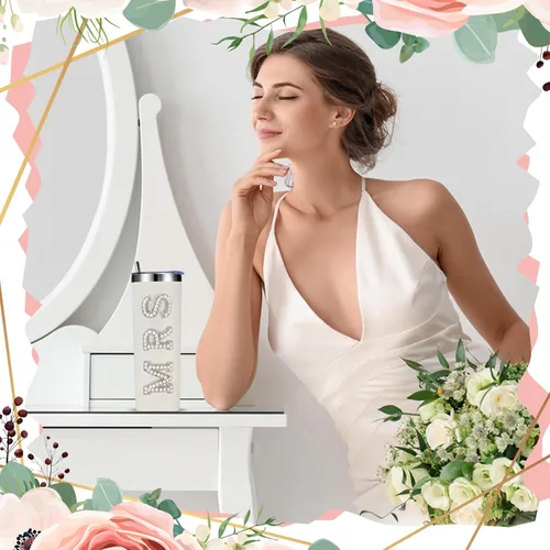 Miniatura 5 de Zhehao Vasos para novia, de 20 onzas, regalo para novia, vasos de acero inoxidable con tapa, pajita, regalo para novia, botella de agua