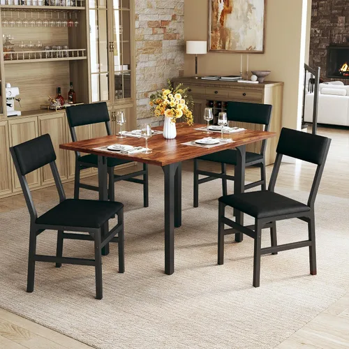 Miniatura 9 de HUAHUU Juego de mesa de comedor para 4, juego de mesa de cocina extensible con cojines y sillas, conjunto de 4, mesa de comedor rectangular