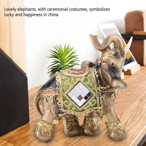Miniatura 2 de Walfront Estatua de elefante verde, tronco, figura coleccionable, riqueza, suerte, Feng Shui, decoración para el hogar, regalo de 3.9 x 1.8 x 3.9