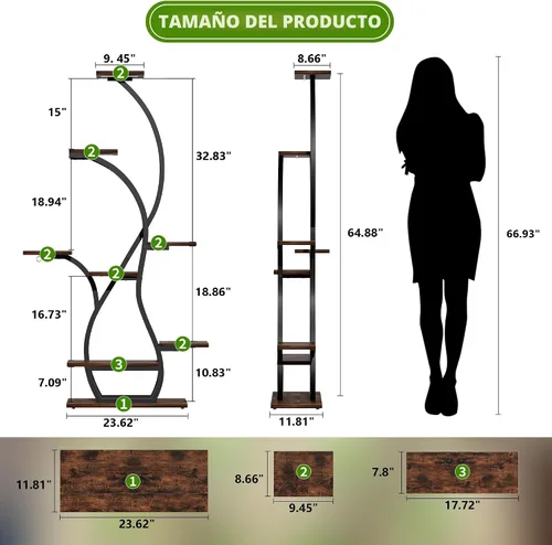Miniatura 6 de Soporte para plantas de interior con luces de crecimiento, estante esquinero de 65 pulgadas para interiores, 8 niveles altos iluminados para plantas