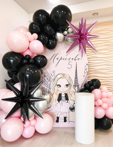 Miniatura 3 de Kit de arco de globos para Halloween – 129 piezas, globos rosados, negros, plateados y blancos con globos de aluminio de fantasmas y estrellas