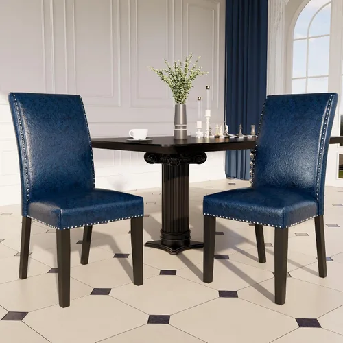 Miniatura 15 de Parsons CY-1122-BK - Juego de 2 sillas de comedor con ribete de cabezas de clavo, asiento tapizado lateral de piel sintética para cocina, patas