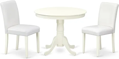 Miniatura 18 de East West Furniture ANAB3-AWA-05 - Juego de mesa de comedor moderno de 3 piezas, incluye una mesa de cocina redonda con pedestal y 2 sillas