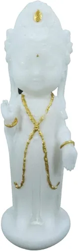 Miniatura 11 de Ebros Gift Pequeño Feng Shui Cultural Art Fortuna Charm Blanco y Oro Buda Figurita Bodhisattva Hotei Mini Budas Talismán Escultura