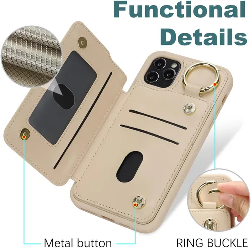 Miniatura 6 de Havaya Funda para iPhone 11 Pro Max con tarjetero y llavero, soporte de cuero, a prueba de golpes, con ranuras para tarjetas de crédito, cremallera