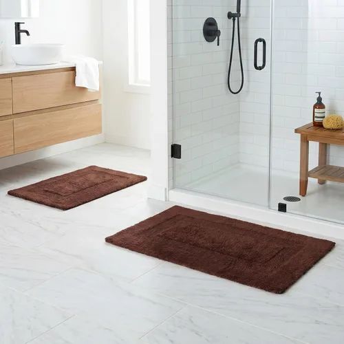 Miniatura 3 de Lavish Home - Juego de 2 tapetes de baño de algodón, lavables a máquina, para baño, cocina o lavandería (color chocolate)