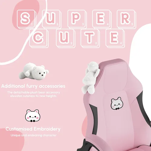 Miniatura 5 de Silla de juegos rosa, silla ergonómica de escritorio de oficina con soporte lumbar, silla de computadora con reposabrazos abatibles, cómoda silla