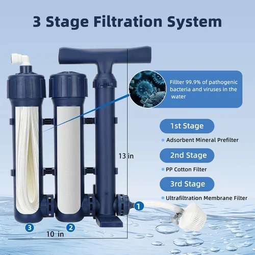 Miniatura 2 de Filtro de agua de emergencia Sistema de filtración de agua grande Supervivencia - Filtro de agua de bomba de mano, purificador de agua de alto