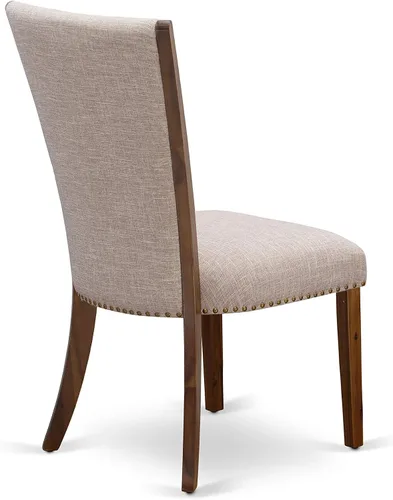 Miniatura 6 de East West Furniture VEP8T04 Verona Parsons - Juego de 2 sillas de comedor tapizadas de tela de lino marrón claro con ribete de clavo, color nogal