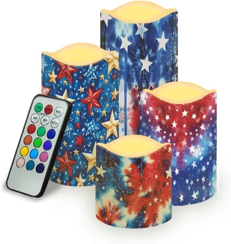 Miniatura 36 de Jeiento American Flag Flameless Candles 4 Pack 4th of July Home Decoration Flower American Flag LED Candles Battery Operated with Timer Remote