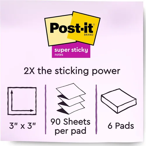 Miniatura 2 de Post-it Notas emergentes súper adhesivas, 3 x 3 pulgadas, 6 blocs, 2 veces el poder de pegado, Poptimista, colores brillantes, reciclables
