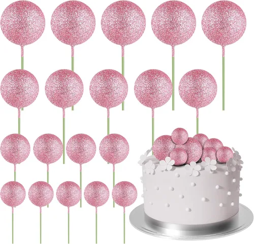 Miniatura 28 de ASTARON 20 piezas de decoración de bolas para pastel, mini globos, decoración de pastel con palos, bolas de pastel plateadas para graduación, boda