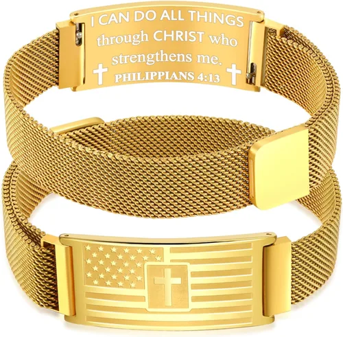 Miniatura 12 de DuoDiner Regalos de primera comunión, pulsera de cruz para niños y hombres, bandera estadounidense, versículo bíblico cristiano, regalos de joyería
