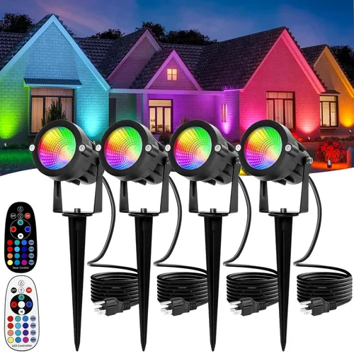 Miniatura 11 de RGBW - Foco multicolor para exteriores: 16 luces de paisaje que cambian de color con control remoto de 120 V enchufable, luz LED impermeable