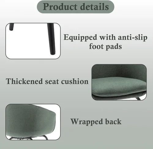 Miniatura 3 de Juego de 2 sillas de comedor tapizadas, sillas de cocina y comedor de tela moderna con asiento acolchado y patas de metal resistentes, sillas