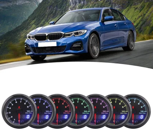 Miniatura 3 de Tacómetro electrónico para automóvil, 2.047 in/2 pulgadas, 7 colores, velocímetro LED, tacómetro de modificación de coche, apto para vehículos de 12