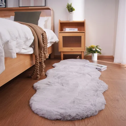 Miniatura 38 de Ghouse Alfombra ultrasuave de pelo sintético de conejo, alfombras lavables a máquina para dormitorio, alfombras esponjosas para sala de estar, Blanco
