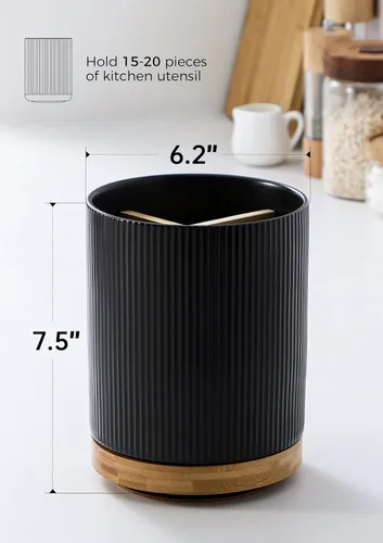 Miniatura 2 de LoeJan Soporte para Utensilios de 3 Compartimentos, Recipiente para Utensilios Extra Grande, Organizador de Utensilios de Cerámica Estable, Juego