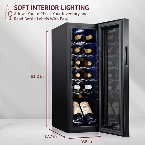 Miniatura 4 de Schmecke - Refrigerador de vino con compresor de 12 botellas con cerradura Gran bodega independiente Refrigerador de vino digital 41f-64f