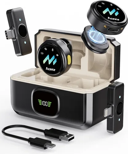 Micrófono Lavalier inalámbrico para teléfonos iPhone y Android, reducción de ruido y audio de alta fidelidad y duración de 24 horas y rango de 164.0