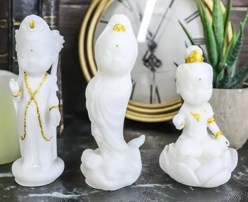 Miniatura 2 de Ebros Gift Pequeño Feng Shui Cultural Art Fortuna Charm Blanco y Oro Buda Figurita Bodhisattva Hotei Mini Budas Talismán Escultura