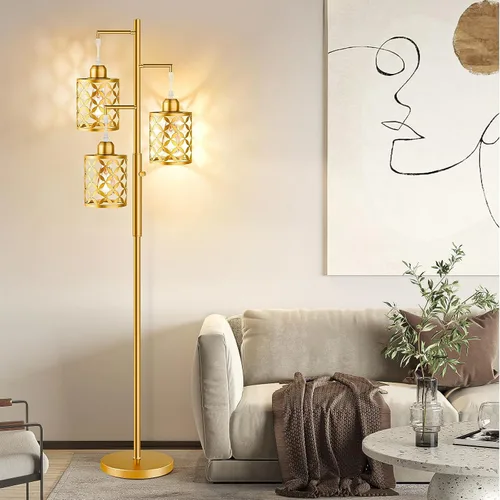 Miniatura 7 de Lámpara de pie regulable de 68 pulgadas, moderna lámpara de pie con elegante jaula de metal, lámparas de pie industriales de árbol alto para sala
