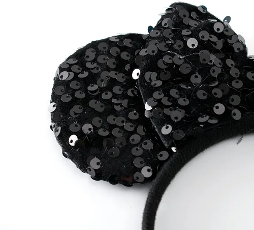 Miniatura 6 de KARETT Diadema con Orejas de Ratón de Lentejuelas con Lazo de Brillantina, Decoración de Fiesta de Princesa para Niñas y Mujeres
