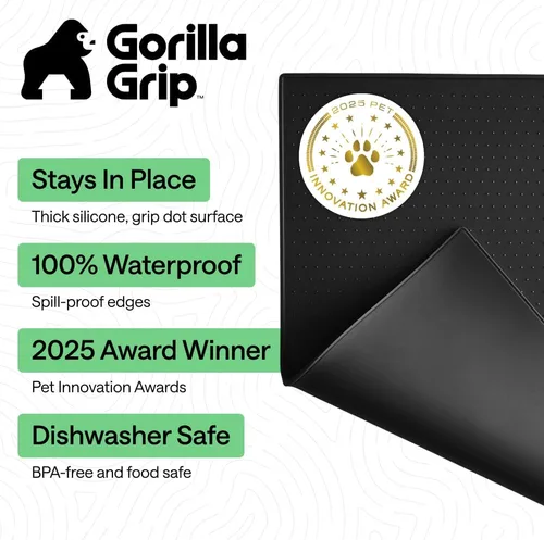 Miniatura 2 de Gorilla Grip - Tapete de 100% silicona impermeable con borde elevado, sin BPA, para alimentación de mascotas, contiene derrames, protege el piso