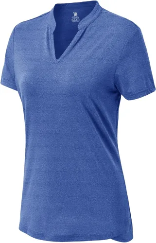 Miniatura 49 de Gopune Polo de golf con cuello en V para mujer, sin cuello, manga corta, ligera, de secado rápido, camisetas de tenis para correr