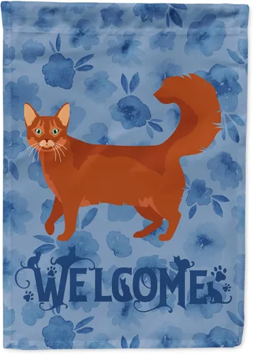 Miniatura 299 de Caroline's Treasures CK4813CHF - Bandera de bienvenida con gato abisinio azul, manga grande, para porche, para colgar en la pared, poliéster