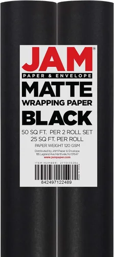 Miniatura 5 de JAM Paper Envoltura de regalo - Papel de envoltura mate - 50 pies cuadrados en total (30 pulg x 10 pies cada uno) - Negro mate - 2 rollos por paquete