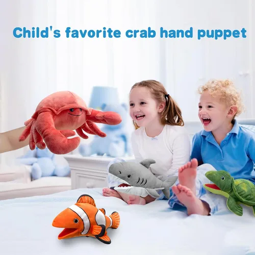 Miniatura 2 de Marioneta de cangrejo en T, marioneta de cangrejo CRA de 13 pulgadas para niños, marionetas de peluche realistas, juguetes de cangrejo rellenos CRA