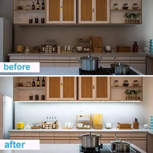 Miniatura 4 de WOBANE - Luz para debajo de la encimera, iluminación led regulable, 6 tiras de luz con control remoto para cocina, estante, despensa, escritorio