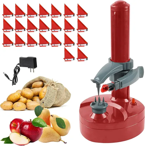 Miniatura 8 de Pelador de patatas eléctrico con 23 cuchillas de repuesto Rotato Express de acero inoxidable, pelador automático giratorio para frutas y verduras