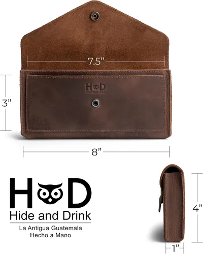 Miniatura 4 de Hide & Drink, Cartera grande de cuero para mujer, organizador de dinero, billetes planos, bolsa, estuche, elegante, hecho a mano, Bourbon Marrón