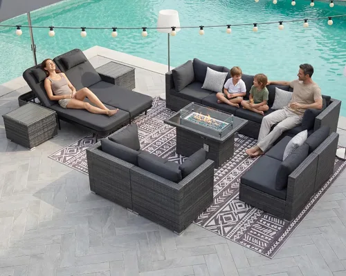 Miniatura 66 de NICESOUL Juego de muebles de patio para exteriores de 7 piezas con mesa para hoguera, gas natural y propano convertible, respaldo alto de 29.3